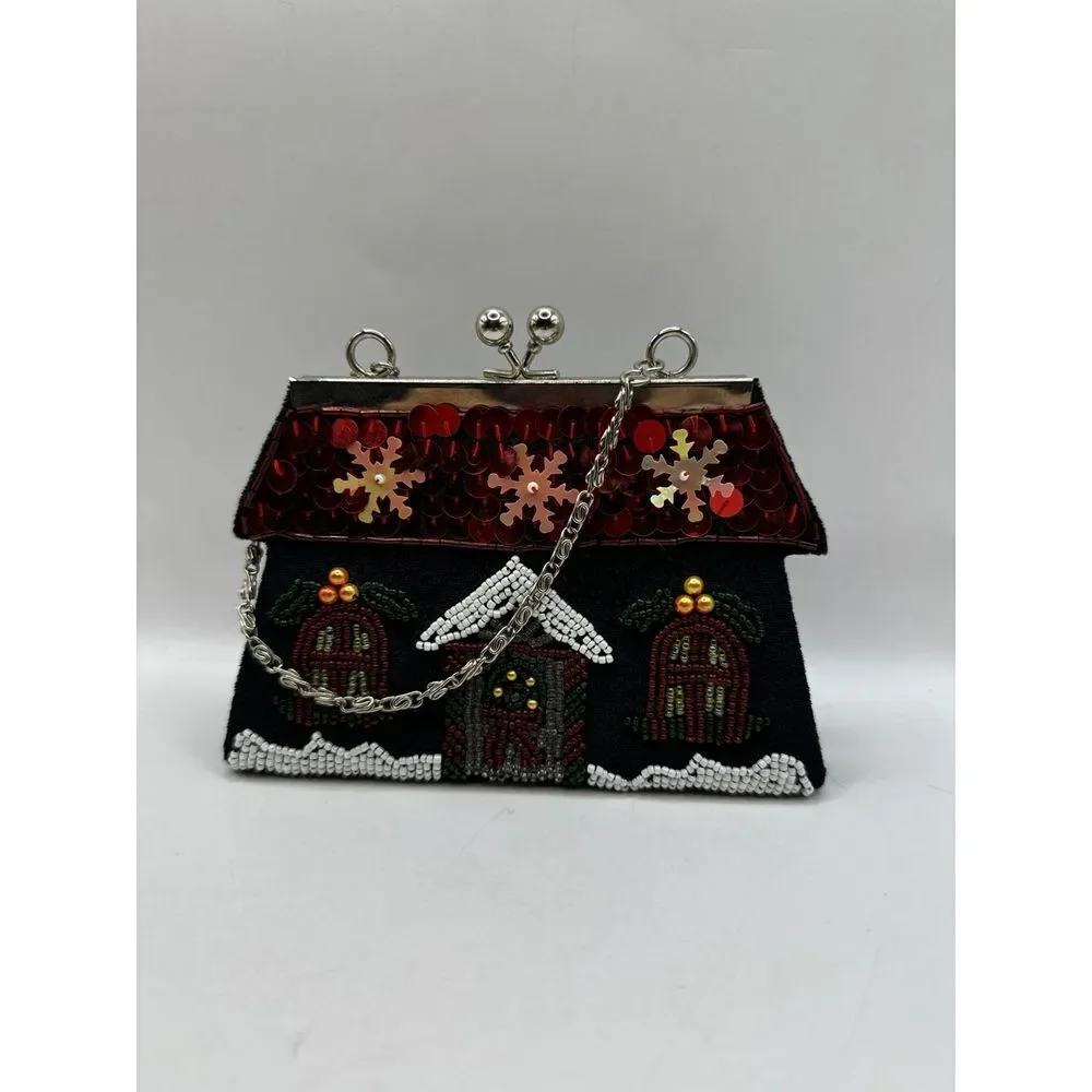 Little velvet and beads and sequins‎ christmas kiss lock purse